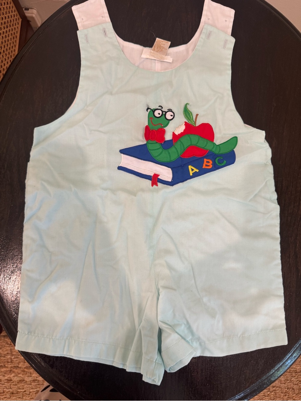Kids Light Blue School Worm Appliqué One-Piece Bodysuit